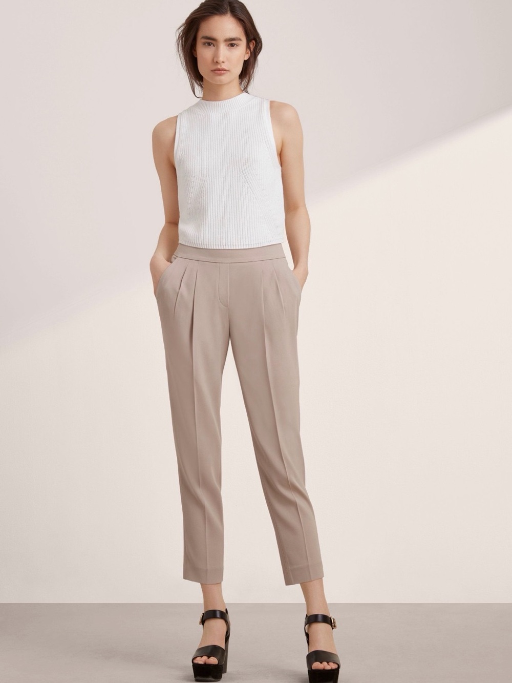 Babaton  cohen Cropped Pleated Ankle Pants in Taupe